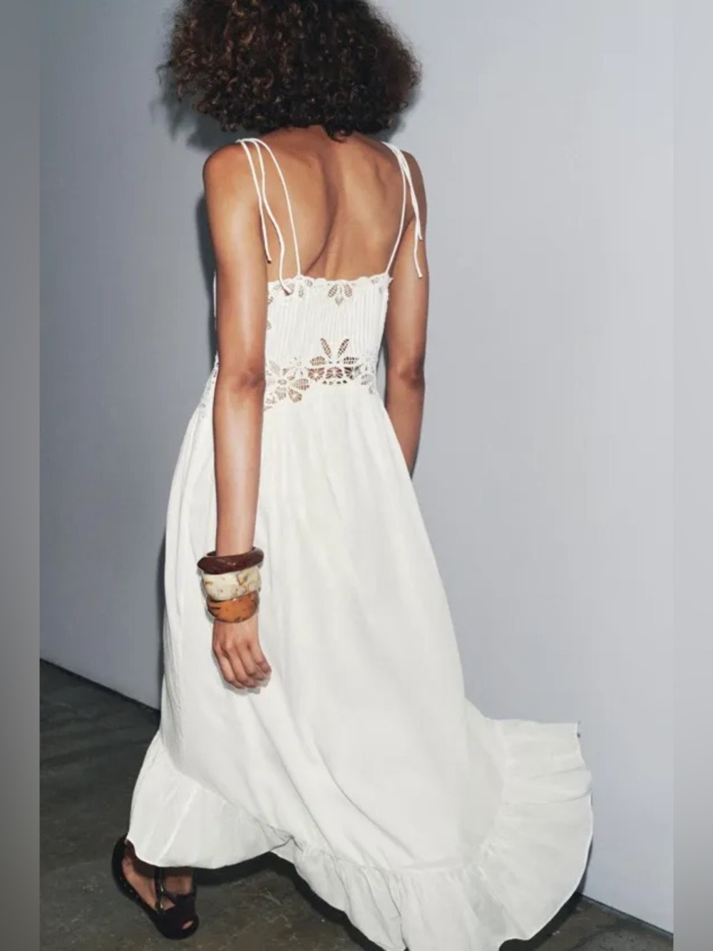 Zara White Lace Cotton Flowy Summer Bohemian Midi Dress - Picture 3 of 11